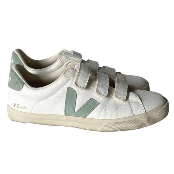 Veja Men’s Recife Leather Velcro Sneakers White Green Hook & Loop Size 12 main image 6